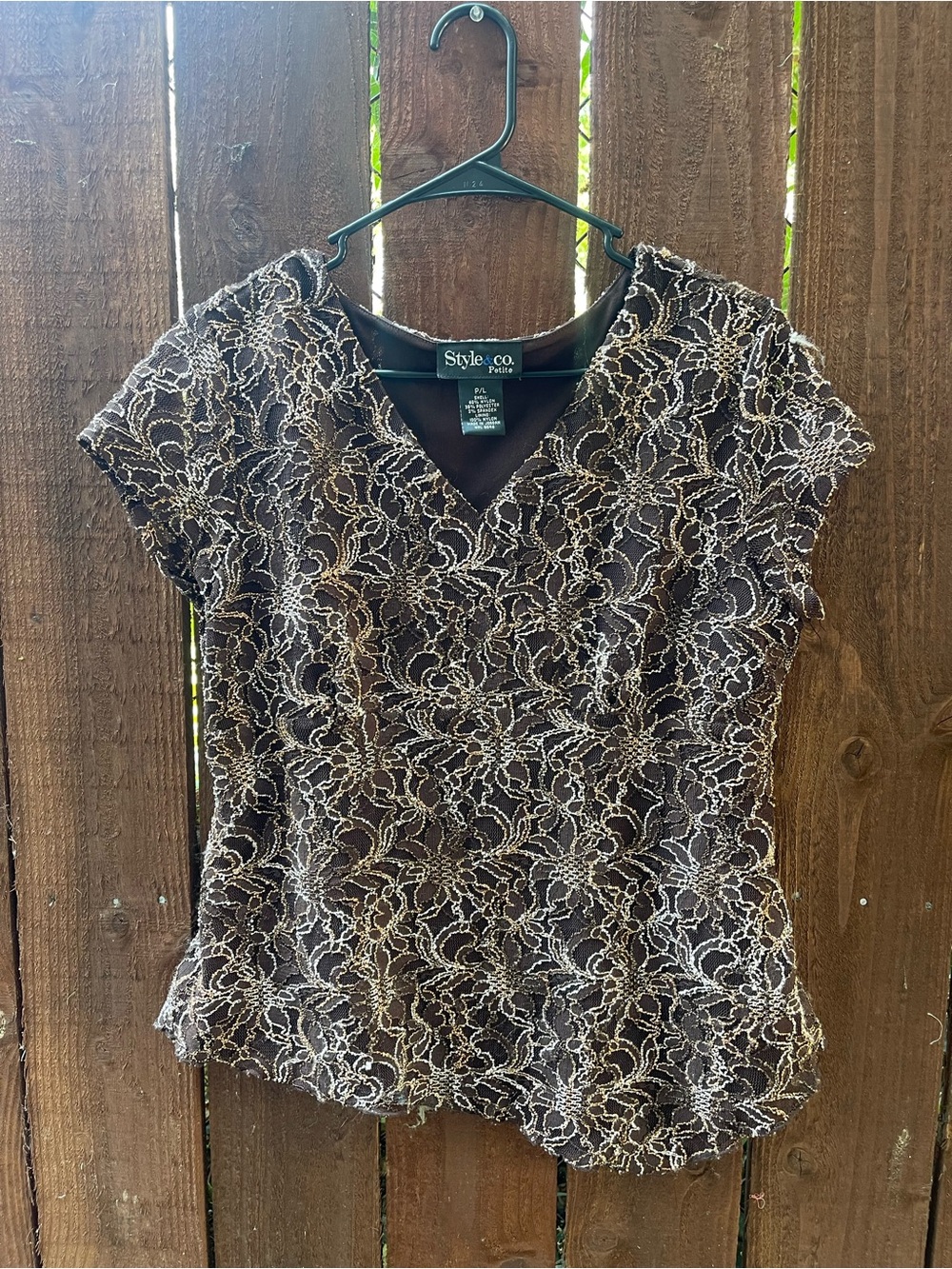 Y2k Brown Whimsy Cottagecore Lace Textured Asymmetrical Top Sz LP